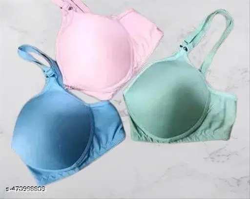 Cotton Solid Bra for Women & Girls, Multicolour, Pack of 3 (XS)