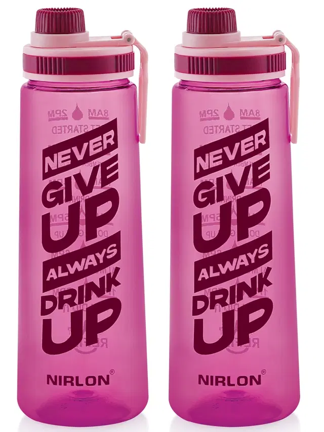 Nirlon Clear Sip Motivational Fitness Sport Water Bottle 800Ml Set Of 2 & Time Maker, Leak-Proof, Bpa-Free, Toxin Free Plastic Drink Bottle Design For Unisex At Gym, School, Office ( Purple )