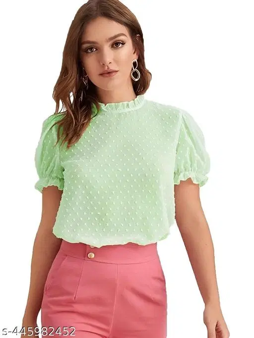 Casual Georgette Top for Women (Green, M)