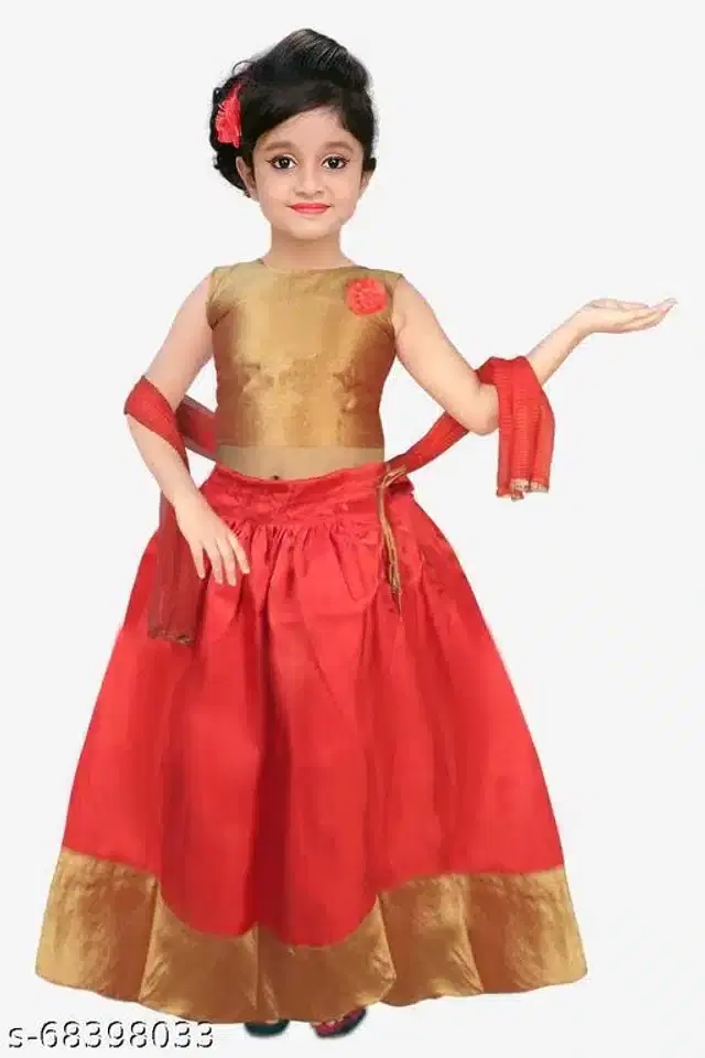 Lehenga Choli with Dupatta for Girls, Set of 1 (Red & Gold, 6-7 Years)