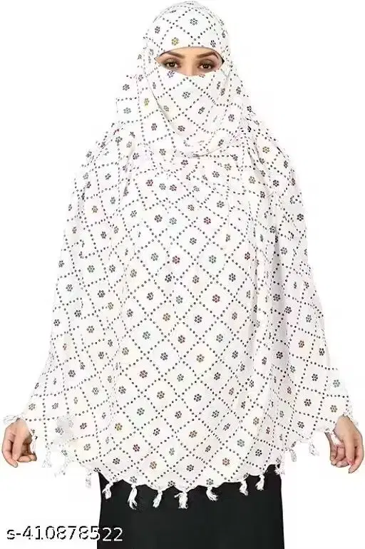 Womens Scarves Printed White Cotton(Free Size)