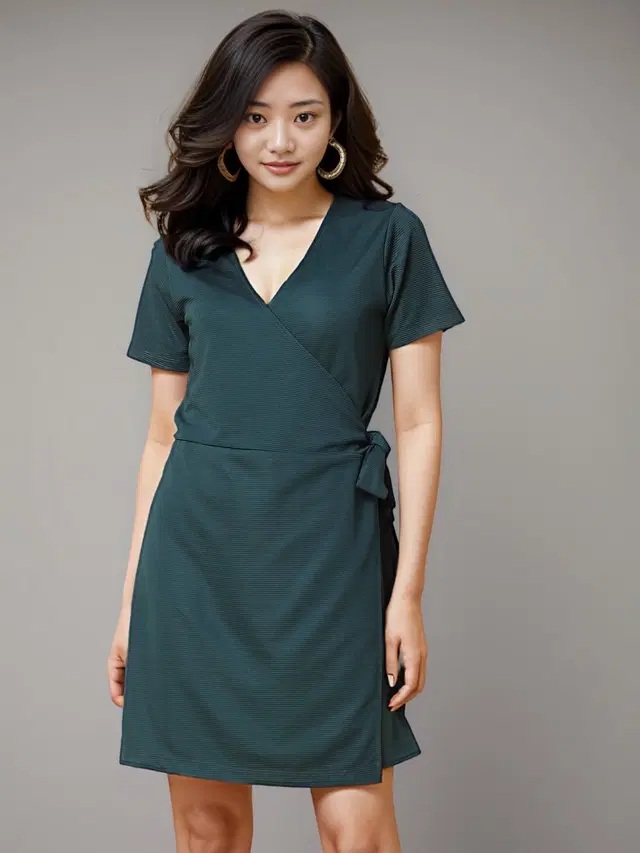 Polyester Solid Dress for Women (Teal, L)
