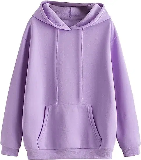 Women's Solid Long Sleeve Round Neck Hoodie, Lavender (M)