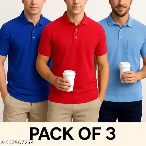 Cotton Blend Solid T-shirt for men, Multicolour (M) Pack of 3