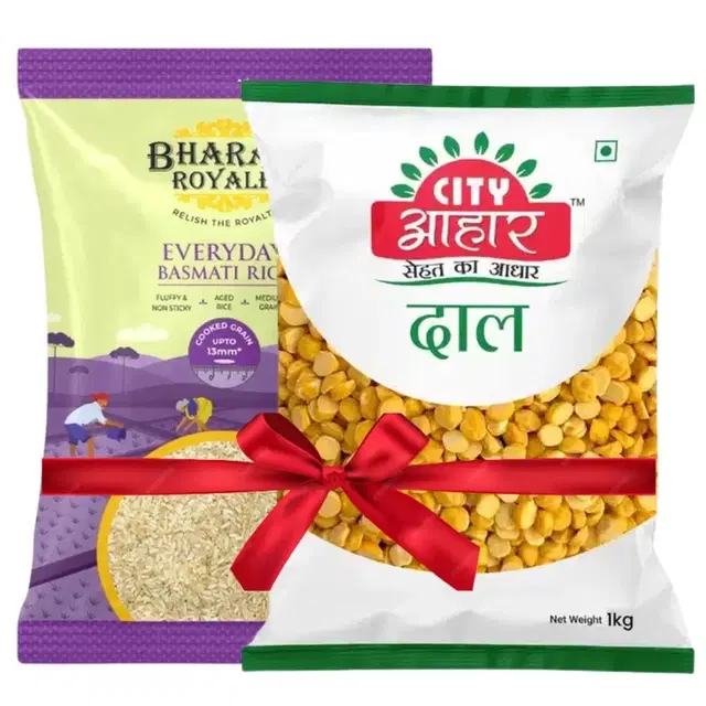 Bharat Royale Everyday Basmati Rice 900 g + City Aahar Moong Dhuli 1 kg
