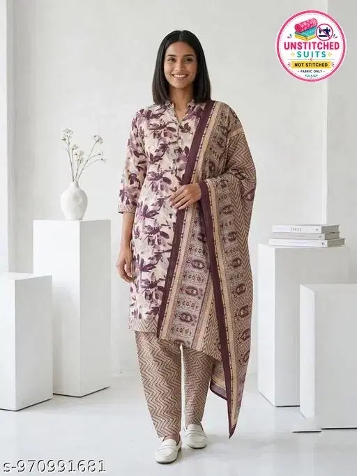 SIMPLYETHNIC Cotton Blend Printed Salwar Suit Set for Women (Purple, L)
