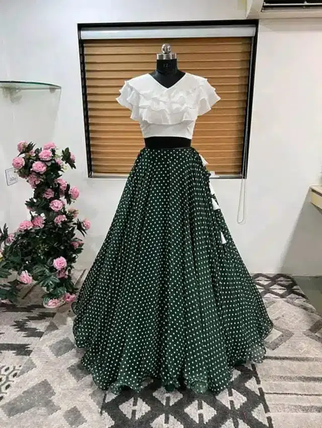 Ready to Wear Lehenga Choli for Women (Green, XS)