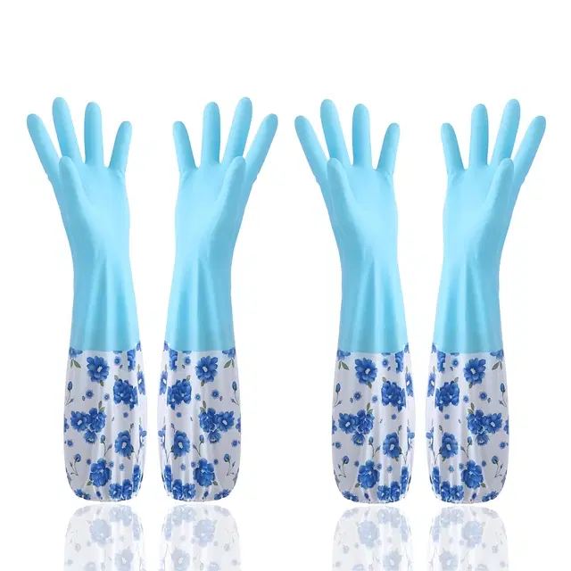 PVC Latex Kitchen Dishwashing Cleaning Gloves, Multicolor, Set of 2