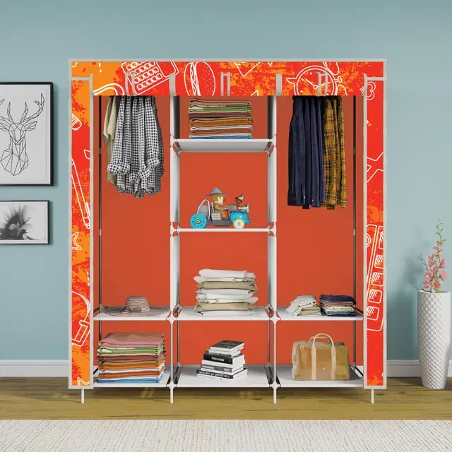 Plastic Printed Collapsible Wardrobe, Orange