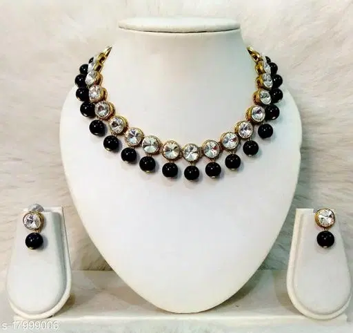 Beautiful Kundan Necklace Set for Women & Girls, Black