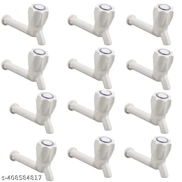 Plastic Long Bib Cock Tap, White, Pack of 12