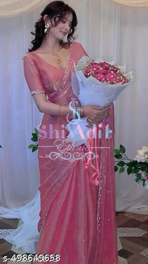 Jimmy Choo Embellished Saree For Women, Pink