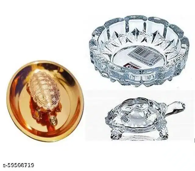 Glass & Brass Tortoise Plate, Transparent, Set of 2