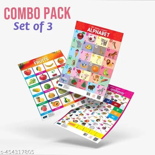 Bookford Publications My small chart Alphabet, Fruits & Hindi Varnamala (Set of 3)