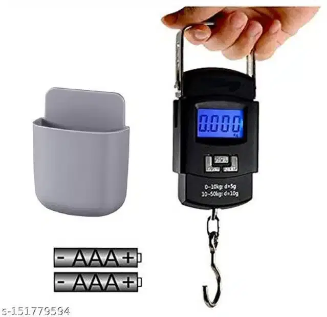 Electronic Portable Fishing Hook Digital Luggage Weighing Scale with Mobile Holder, Black, Set of 2