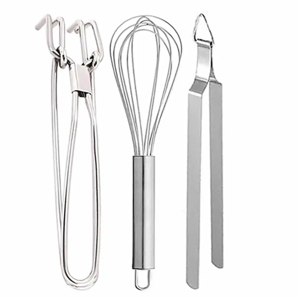 Oc9 Stainless Steel Utility Pakkad & Egg Whisk & Roti Chimta For Kitchen Tool Set