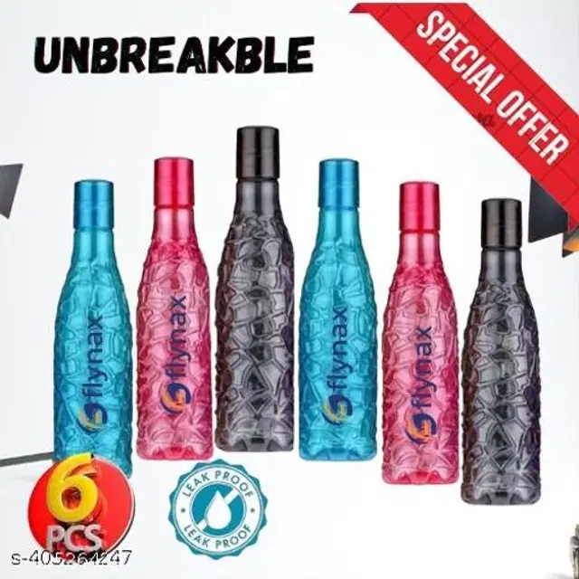 Plastic Water Bottles, Multicolor, 1000 ml, Pack of 6
