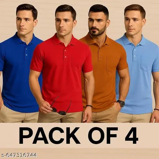 Cotton Blend Solid T-shirt for men, Multicolour (M) Pack of 4