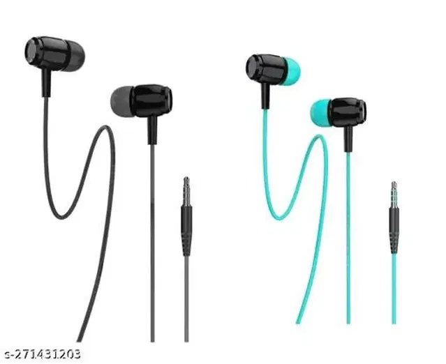 Premium 3.5 mm Jack Wired Earphones, Multicolor, Pack of 2