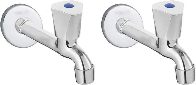 Stainless Steel Long Body Bib Cock Tap with Wall Flange, Silver, Set of 2