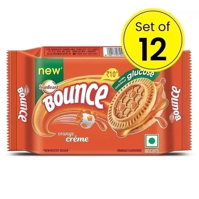 Sunfeast Bounce Orange Cream Biscuits 12X50 g (Set of 12)