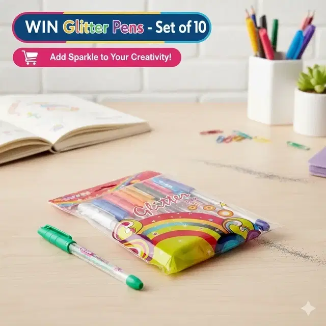 Win Glitter Multicolour Sparkle Gel Ink Pens, Pack of 10