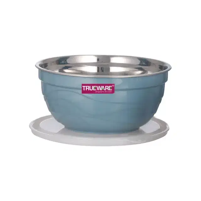 Stainless Steel Serving & Mixing Microwave Safe Bowls, Blue, 2200 ml