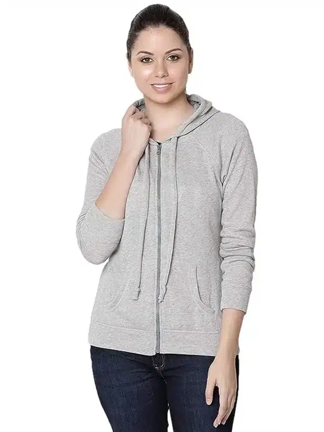 Cotton Full Sleeves Hoodie for Women (Grey, S)
