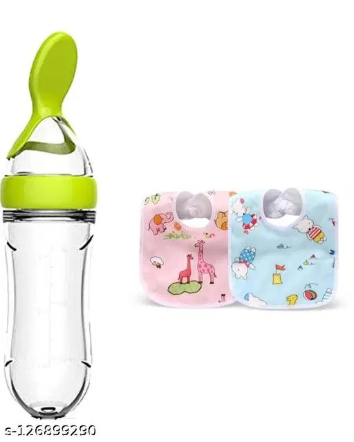 Baby Feeding Spoon Silicone With 2 Free Waterproof Bibs