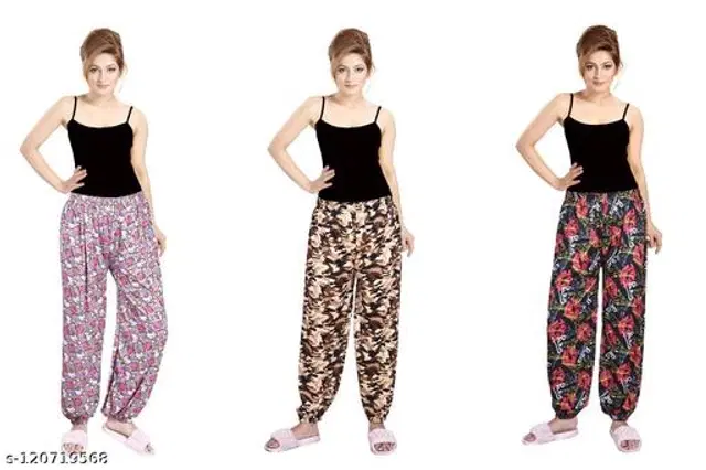 Polycotton Pyjamas for Women, Pack of 3 (Multicolor, L)
