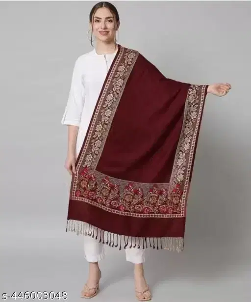 Woolen Shawl for Women (Maroon, Free Size)