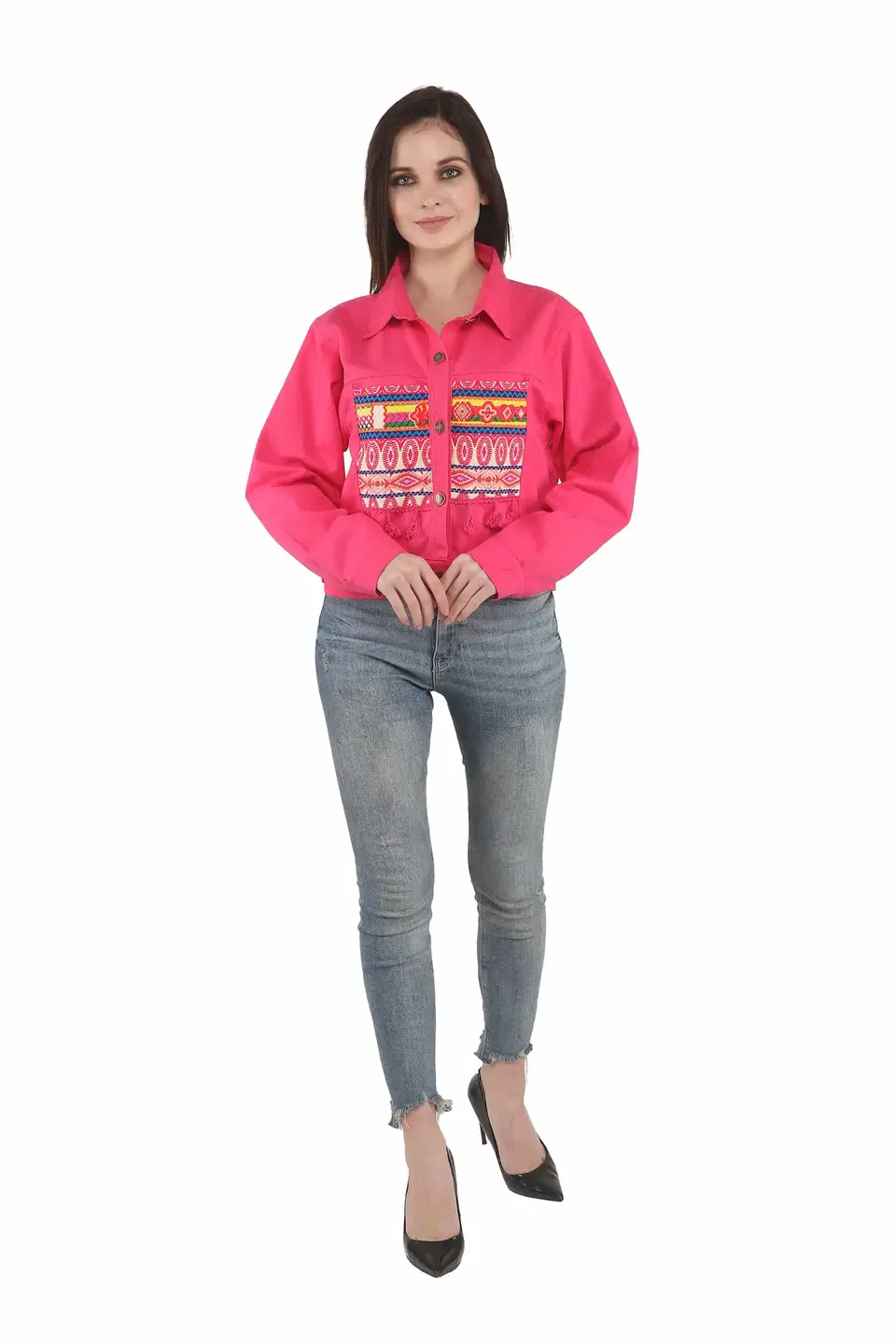 Sainath Denim Jaipuri Jacket (Pink, XL)