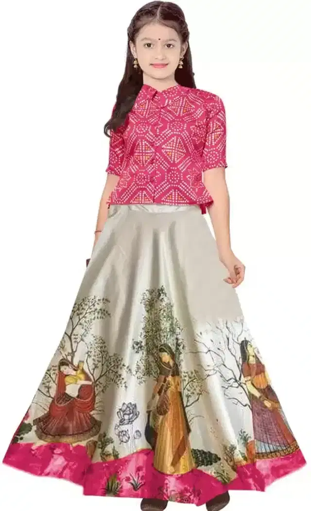 Digital Printed Lehenga Choli for Girls (Pink, 6-7 Years)