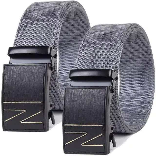 Casual Nylon Belts for Men, Pack of 2 (Grey)