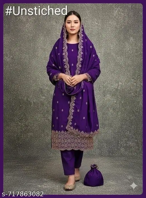 Vichitra Silk Punjabi/All Over Suits for Women (Multicolor, Un Stitched)