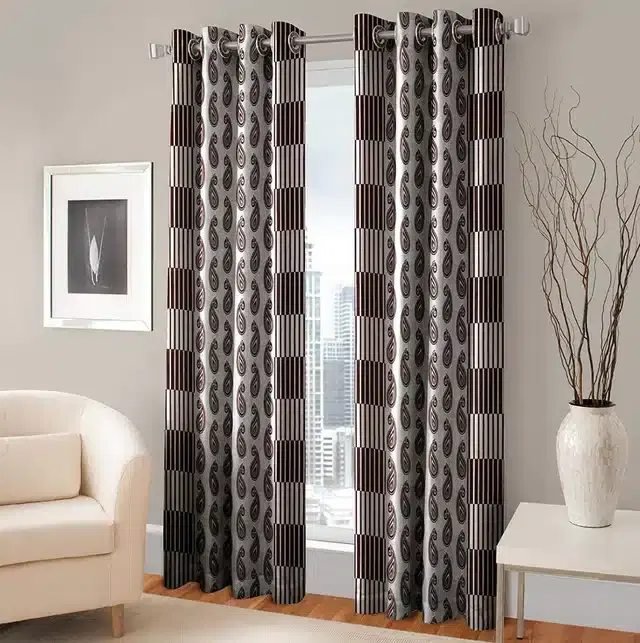 Polyester Printed Window & Door Curtains, Pack of 2, Brown, 5 feet
