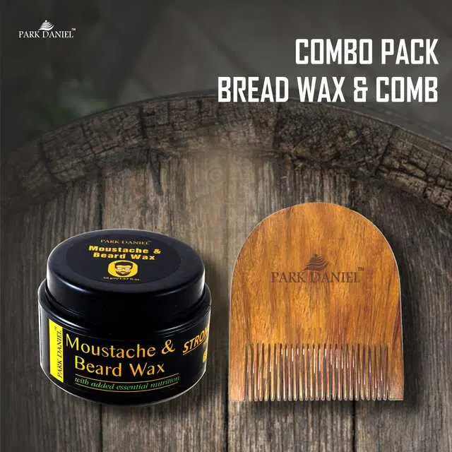 Park Daniel Moustache Beard Wax & Wooden U Shape Beard Comb, Pack Of 2, SE-440