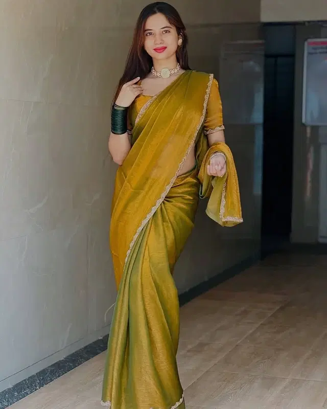 Satin Solid Saree for Women, Gold (6.3 m)