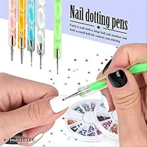 Plastic Nail Art Dotting Pens, Multicolor, Pack of 5