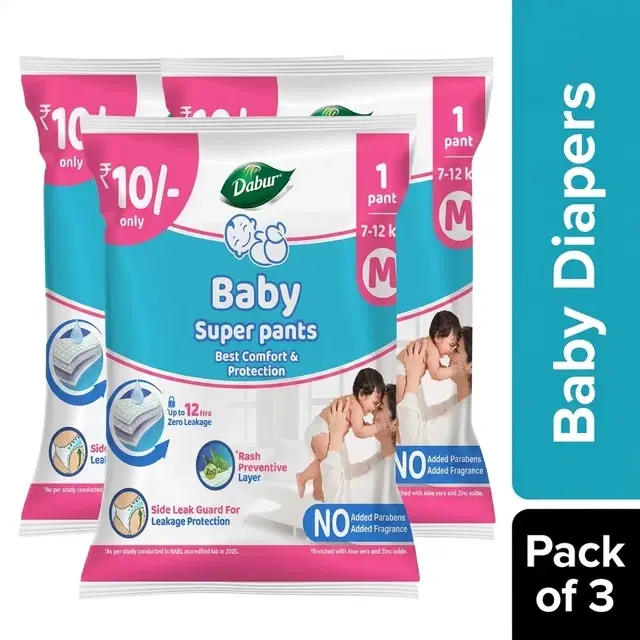 Dabur Baby Super Pants Medium 1 Diaper (Pack of 3)