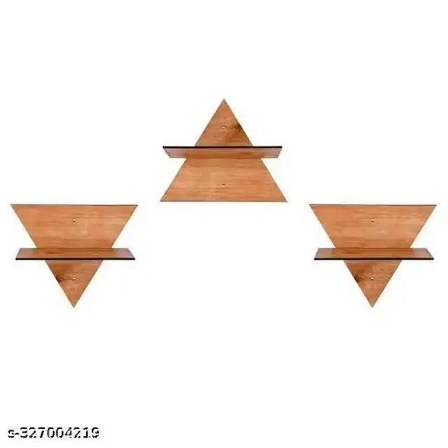Wooden Designer Wall Shelves, Tan, Set of 3