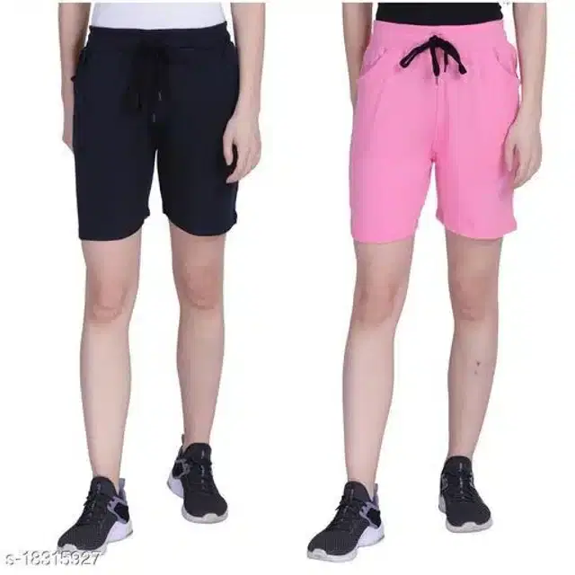 Shorts for Women, Pack of 2 (Black & Pink, 30)
