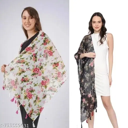 Chiffon Scarves for Women, Multicolor, Pack of 2