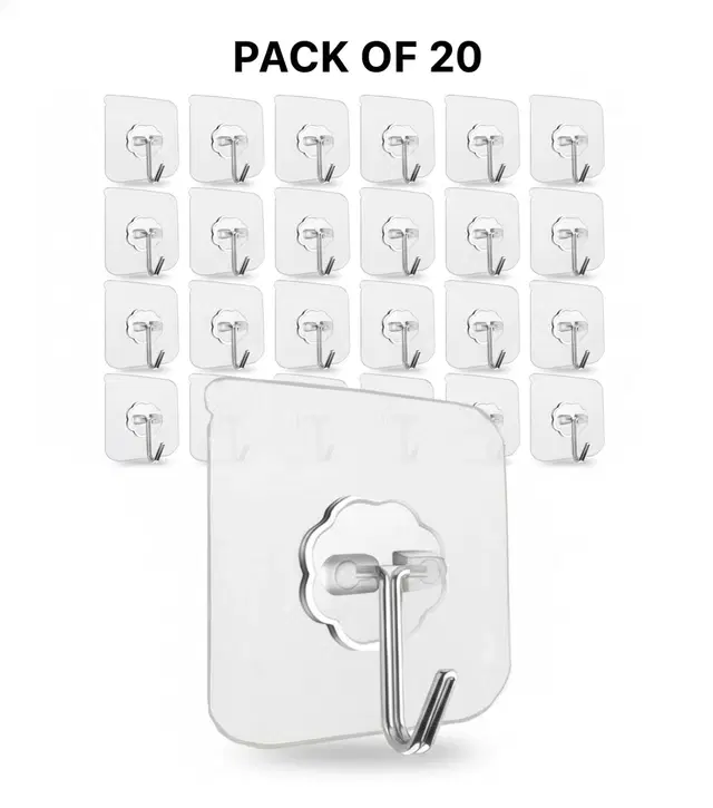 Plastic Wall Hooks, Transparent (Pack of 20)