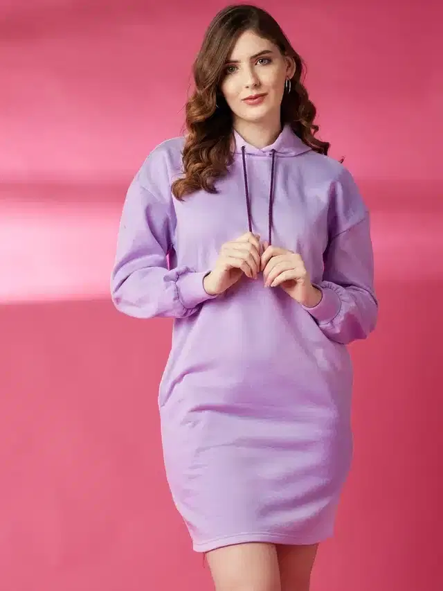 Fleece Blend Hooded Long Sweatshirt for Women (Lavender, S)