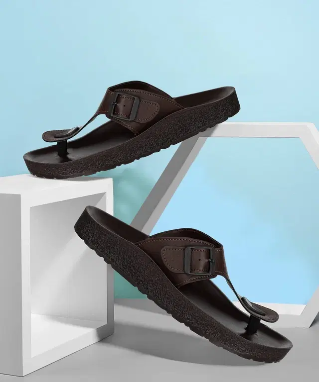 aerowalk Casual Flip Flops for Men (Brown, 6)