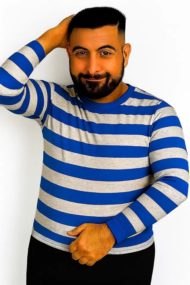 Cotton Stripes T-shirt for Men, Blue (S)