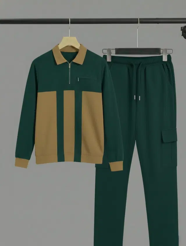 Colorblocked Night Suit For Men  Green , (M)