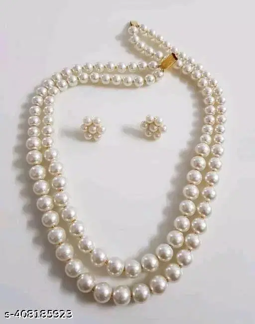 Dual line pearl necklace with earring/Diwali necklace/pearl mala