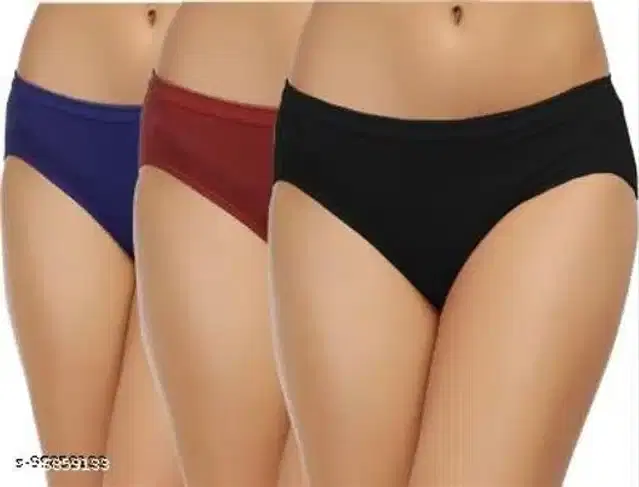Cotton Briefs for Women, Pack of 3 (Multicolor, M)